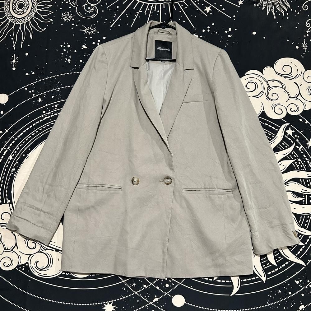 Madewell Suit Jacket Men's L Beige Viscose Double-Breasted Notch Lapel Business